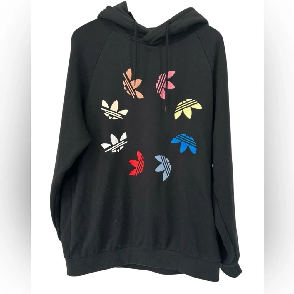Adidas Adicolor Shattered Trefoil Embroidered Logo Black Hoodie - Large